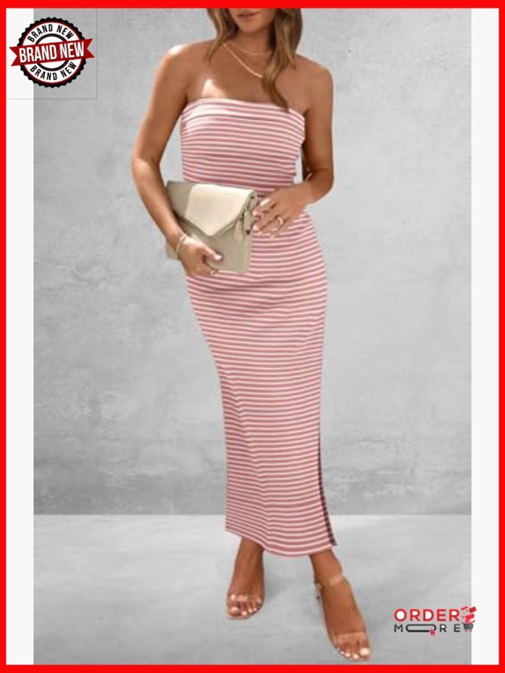 Bodycon Maxi Tube Dress Ribbed Strapless Side Slit Casual Party - Picture 4 of 7